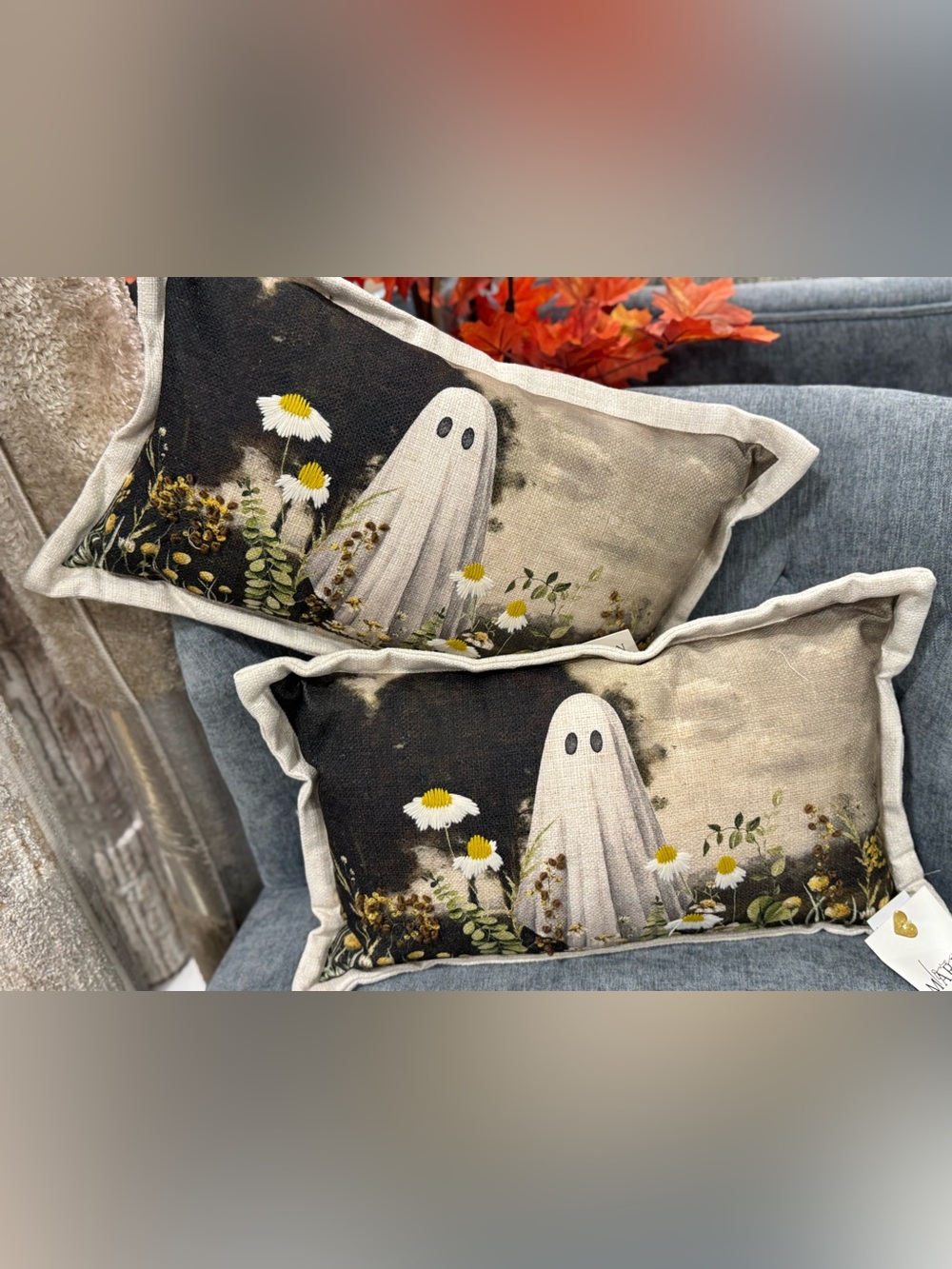 Halloween Ghost Decorative Throw Pillow - Neutral/Black
